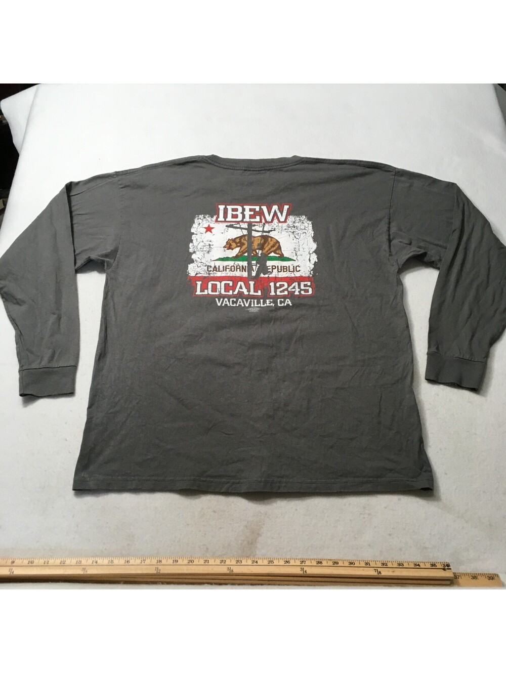 Men’s IBEW Local 1245 Union LONG SLEEVE T-Shirt Bayside USA VACAVILLE  2XL GRAY